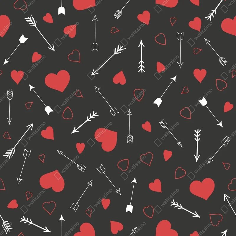 Fototapeta wzór czerwonych serc i strzał – Wallissimo® Fototapeta wzór czerwonych serc i strzał – Wallissimo®