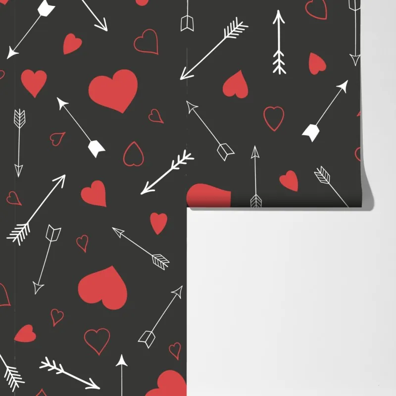 Fototapeta wzór czerwonych serc i strzał – Wallissimo® Fototapeta wzór czerwonych serc i strzał – Wallissimo®