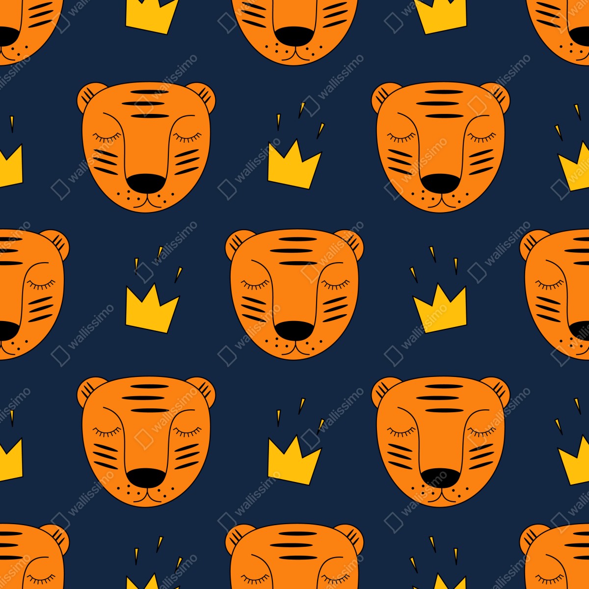 Fototapeta zabawny wzór z tygrysami do pokoju dziecięcego – Wallissimo® Fototapeta zabawny wzór z tygrysami do pokoju dziecięcego – Wallissimo®