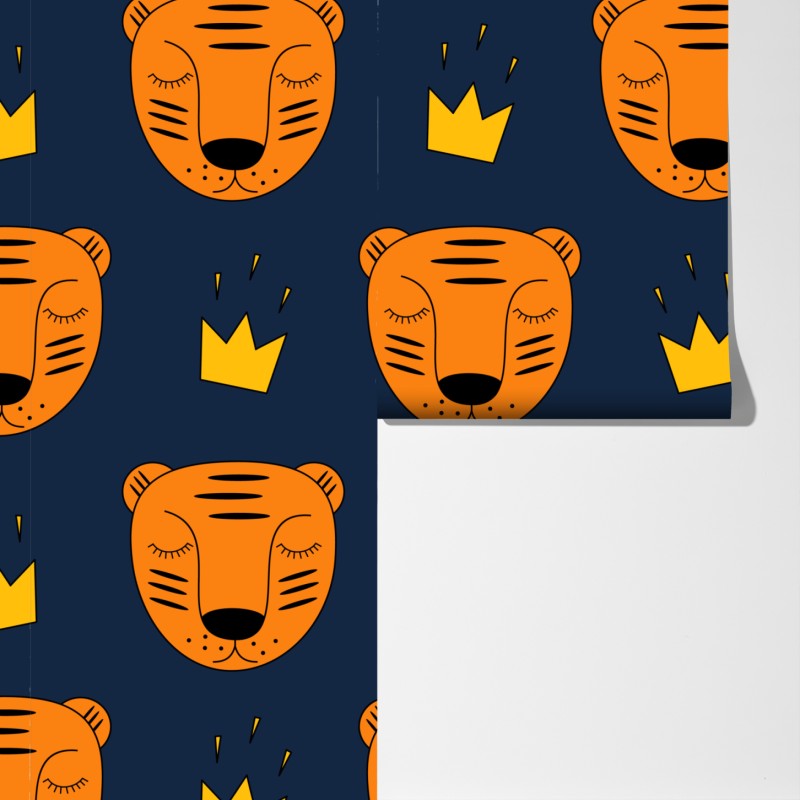 Fototapeta zabawny wzór z tygrysami do pokoju dziecięcego – Wallissimo® Fototapeta zabawny wzór z tygrysami do pokoju dziecięcego – Wallissimo®