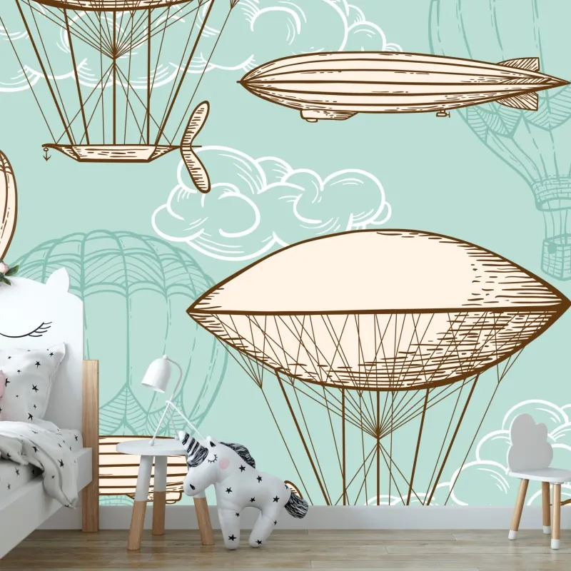 Fototapeta wzór ze starymi sterowcami i balonami