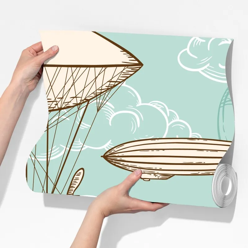 Fototapeta wzór ze starymi sterowcami i balonami – Wallissimo® Fototapeta wzór ze starymi sterowcami i balonami – Wallissimo®