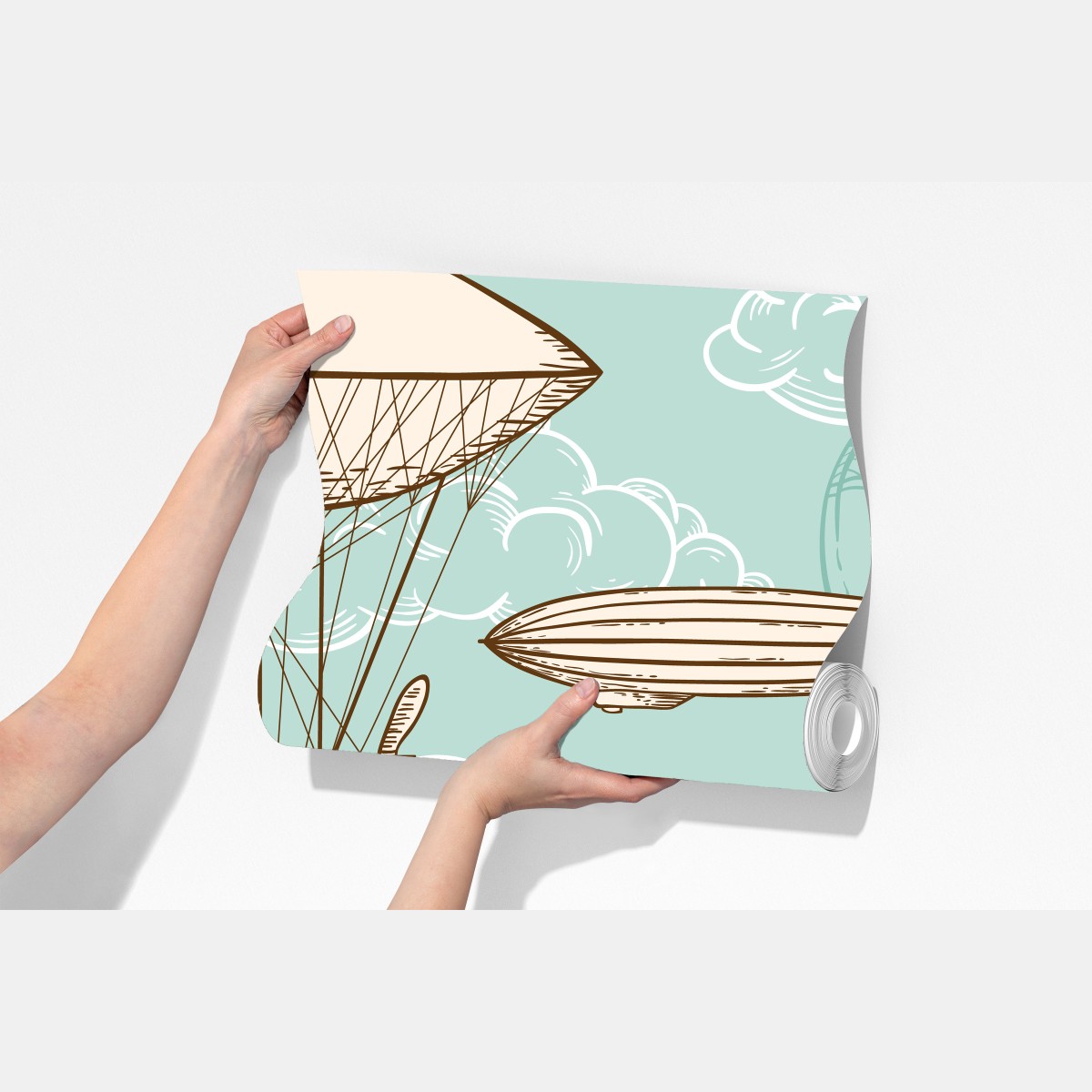 Fototapeta wzór ze starymi sterowcami i balonami – Wallissimo® Fototapeta wzór ze starymi sterowcami i balonami – Wallissimo®