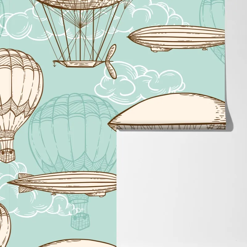 Fototapeta wzór ze starymi sterowcami i balonami – Wallissimo® Fototapeta wzór ze starymi sterowcami i balonami – Wallissimo®