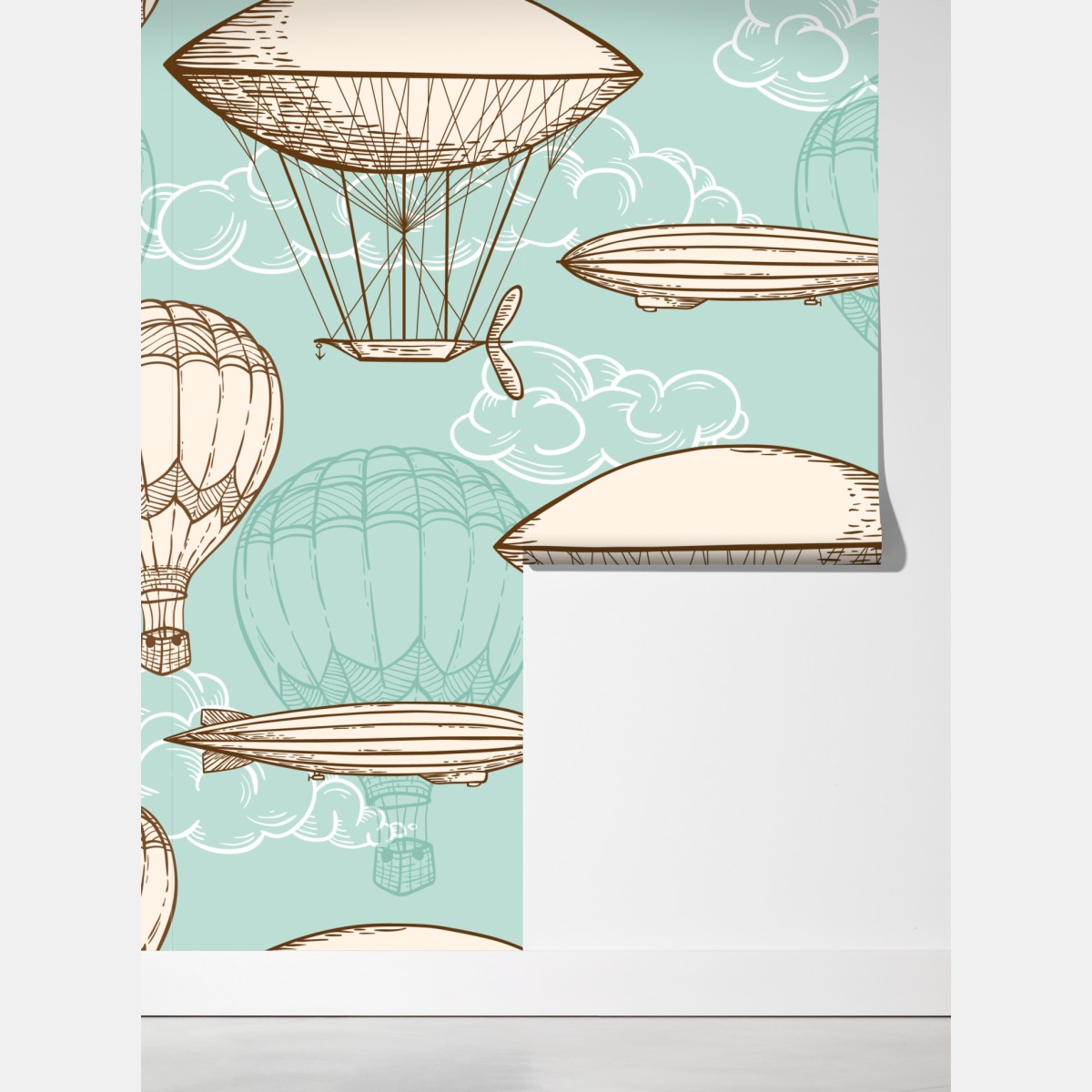 Fototapeta wzór ze starymi sterowcami i balonami – Wallissimo® Fototapeta wzór ze starymi sterowcami i balonami – Wallissimo®