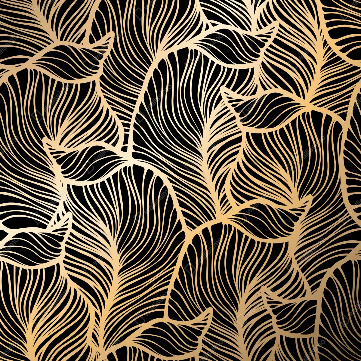 Fototapeta złoty wzór liści na czarnym tle – Wallissimo® Fototapeta złoty wzór liści na czarnym tle – Wallissimo®