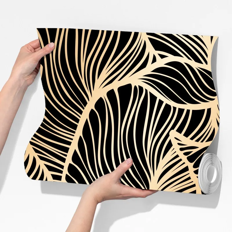 Fototapeta złoty wzór liści na czarnym tle – Wallissimo® Fototapeta złoty wzór liści na czarnym tle – Wallissimo®