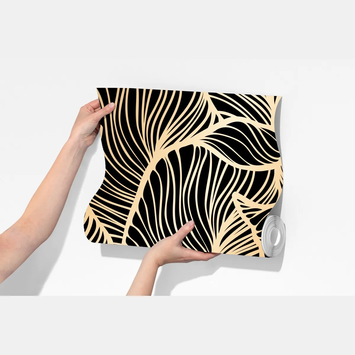 Fototapeta złoty wzór liści na czarnym tle – Wallissimo® Fototapeta złoty wzór liści na czarnym tle – Wallissimo®