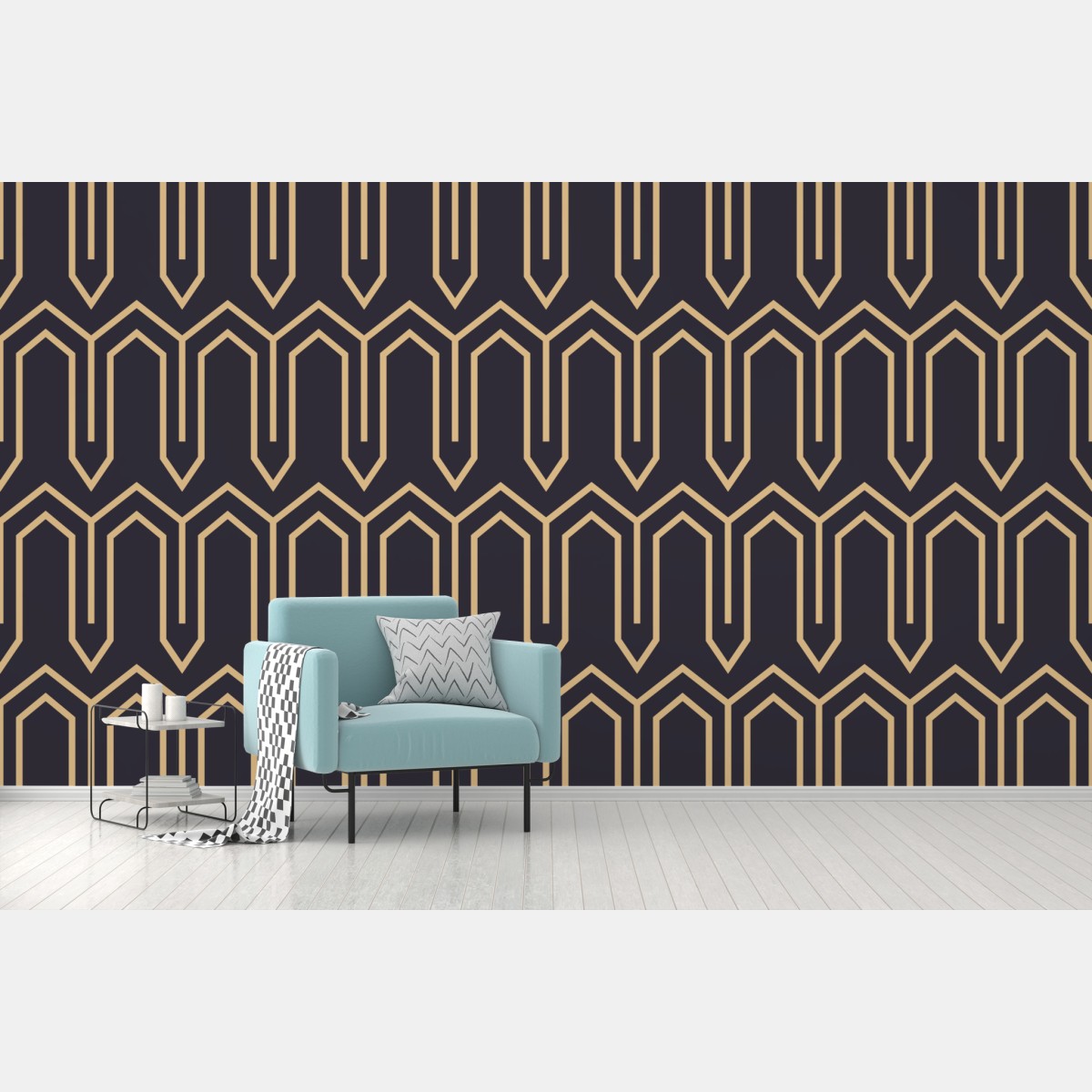Wall mural art deco geometric pattern in gold and black