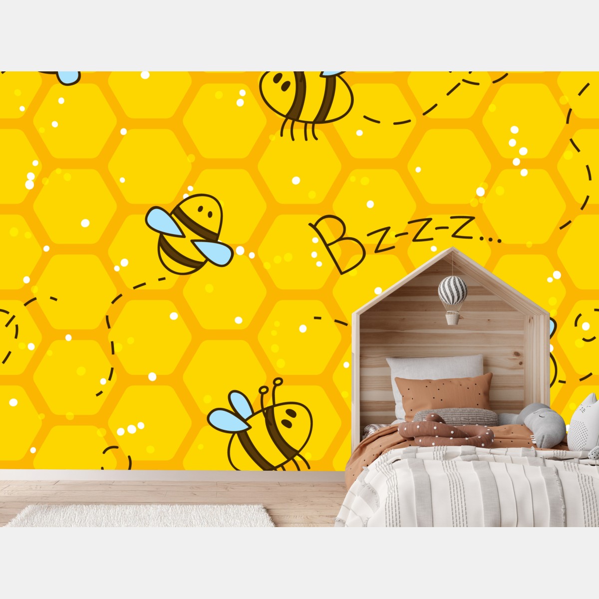 Wall mural cute bee honeycomb pattern