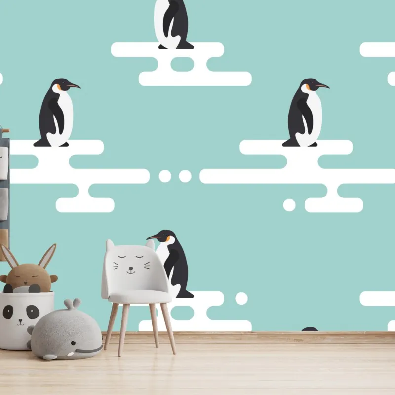 Fototapeta uroczy wzór z pingwinami w pastelowym turkusie