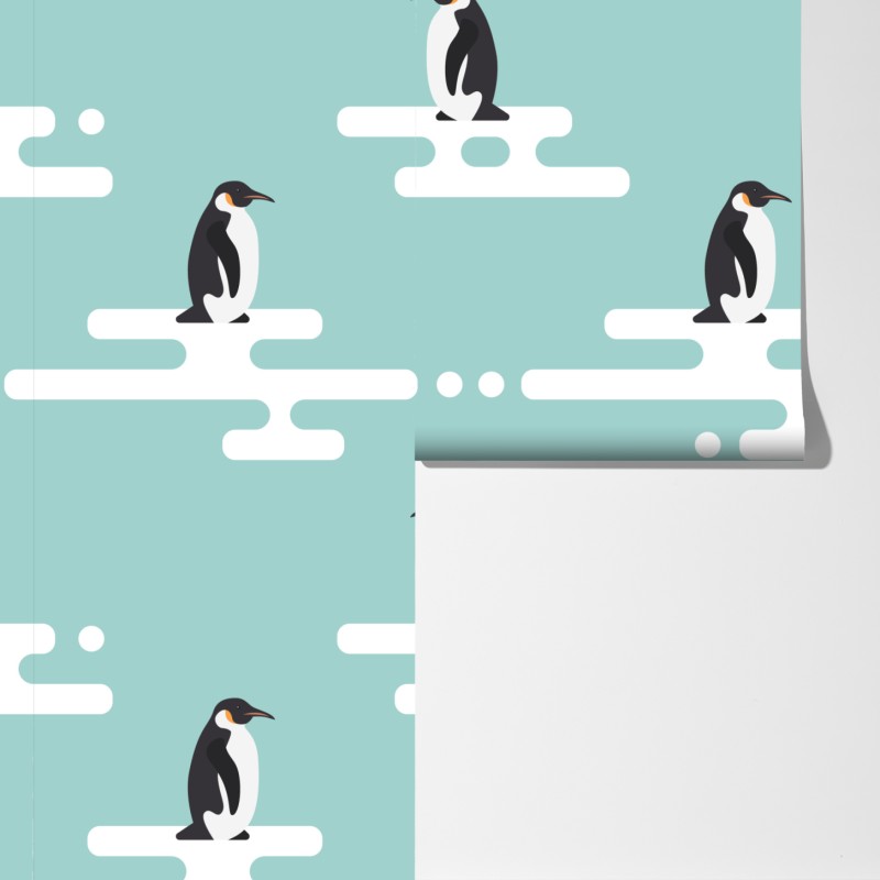 Fototapeta uroczy wzór z pingwinami w pastelowym turkusie – Wallissimo® Fototapeta uroczy wzór z pingwinami w pastelowym turkusie – Wallissimo®