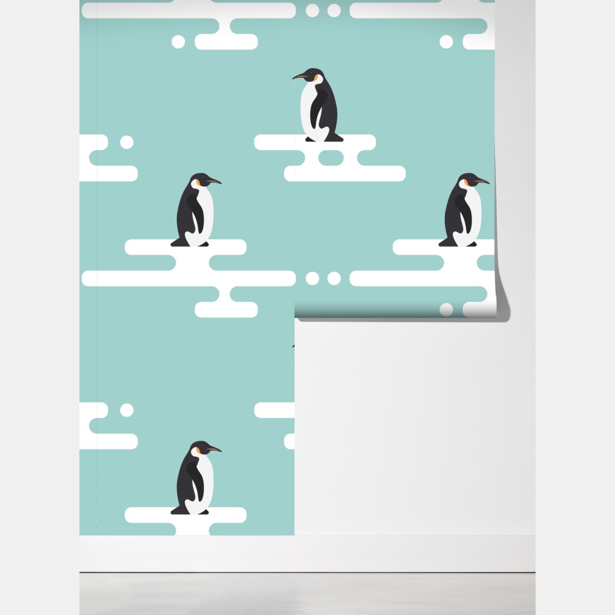 Fototapeta uroczy wzór z pingwinami w pastelowym turkusie – Wallissimo® Fototapeta uroczy wzór z pingwinami w pastelowym turkusie – Wallissimo®