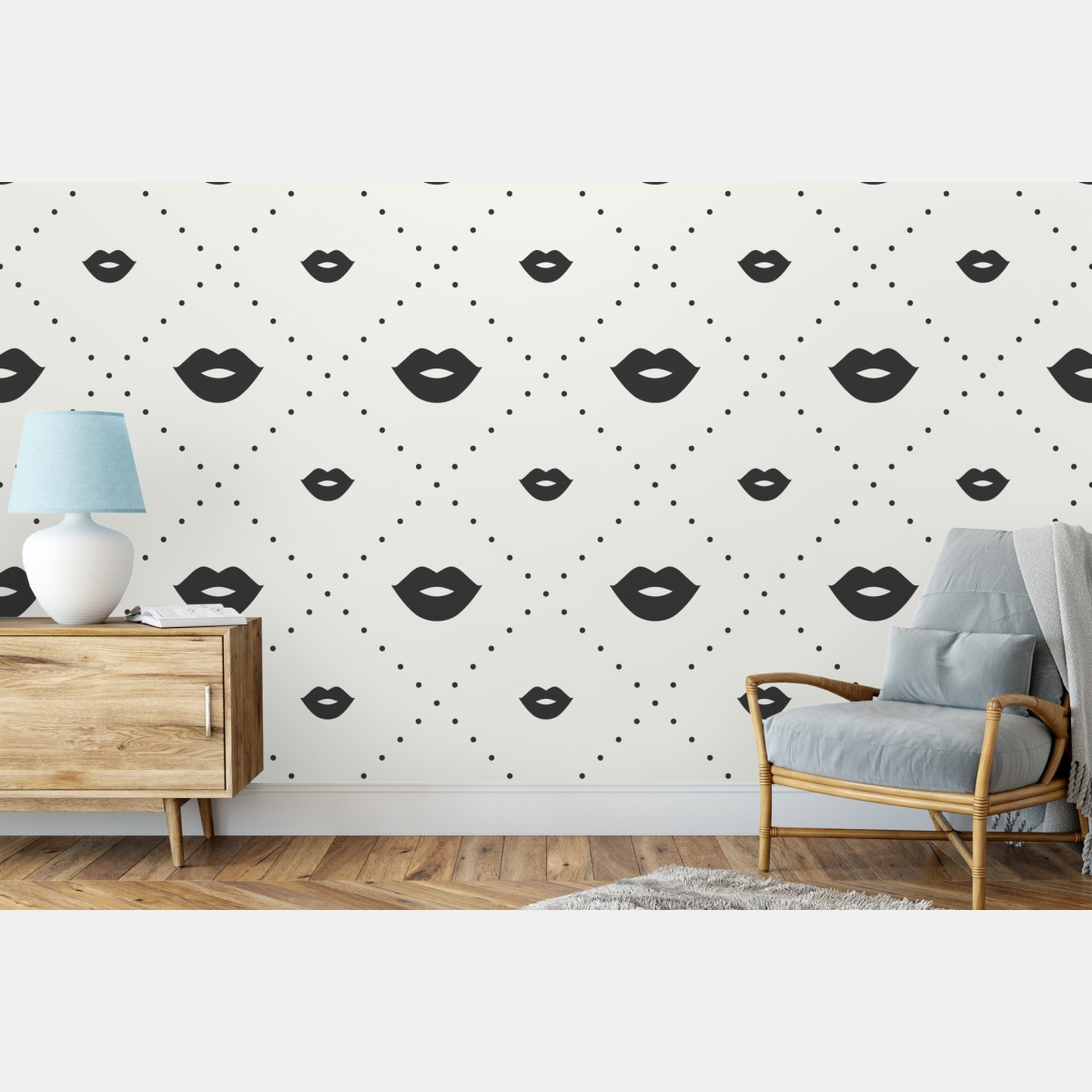 Wall mural minimalist monochrome lips pattern