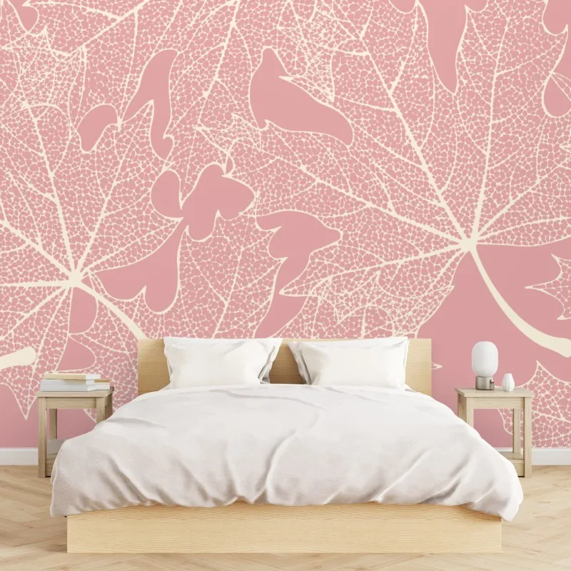 Fototapeta delikatny różowy wzór liści