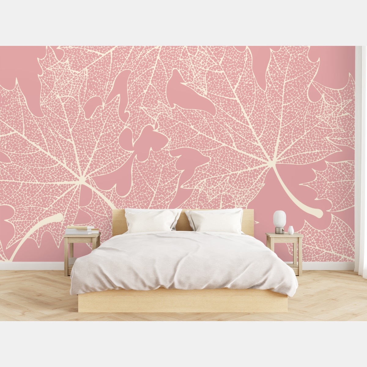 Wall mural delicate pink leaf pattern