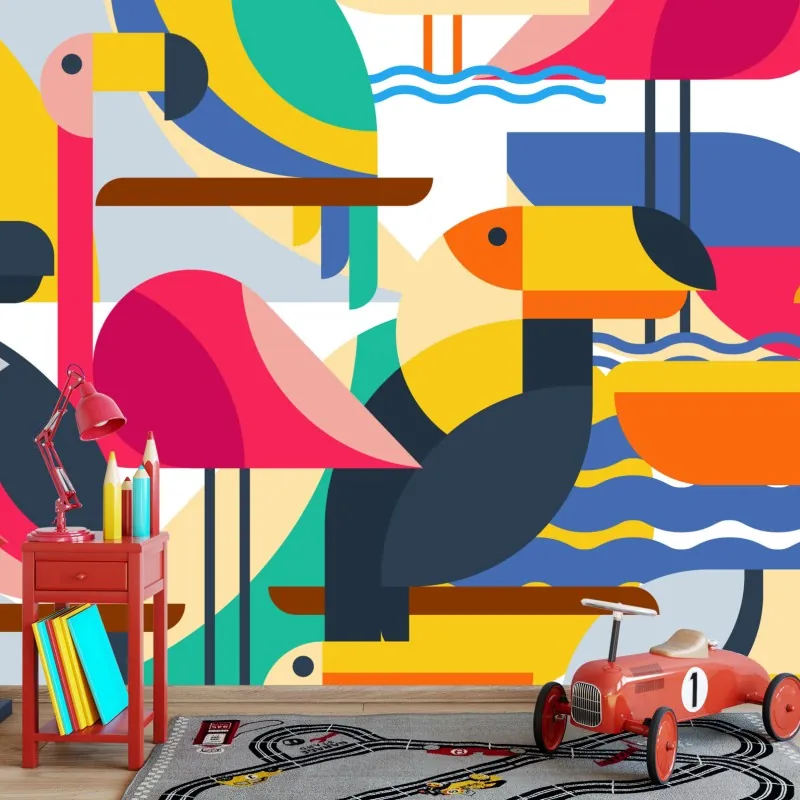 Fototapeta tropikalny geometryczny wzór ptaków