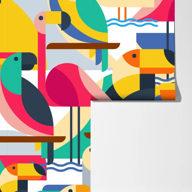 Fototapeta tropikalny geometryczny wzór ptaków – Wallissimo® Fototapeta tropikalny geometryczny wzór ptaków – Wallissimo®