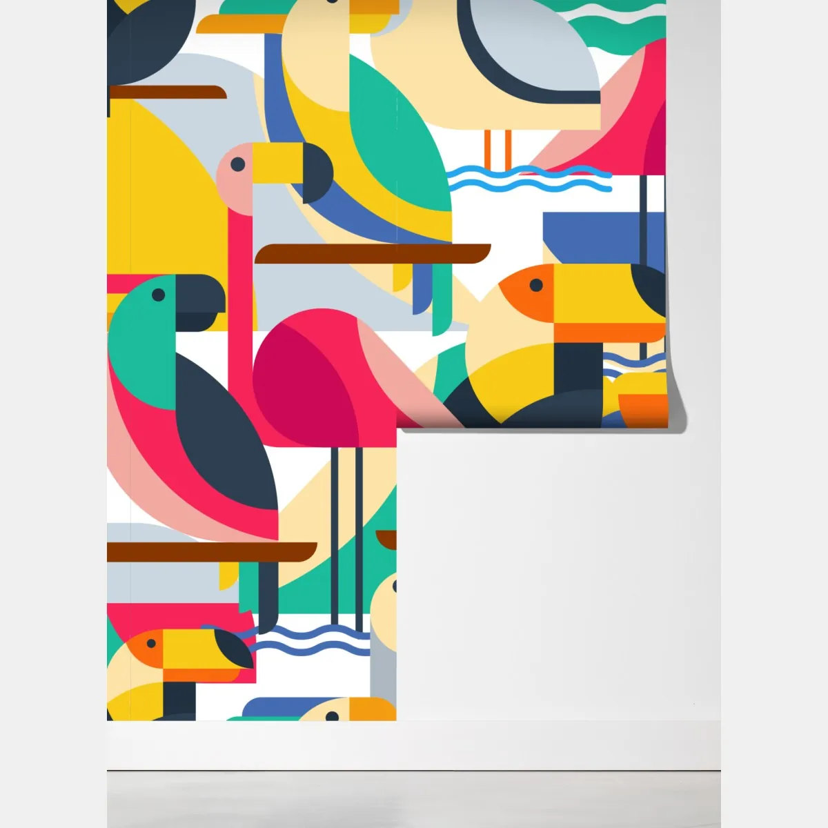 Fototapeta tropikalny geometryczny wzór ptaków – Wallissimo® Fototapeta tropikalny geometryczny wzór ptaków – Wallissimo®