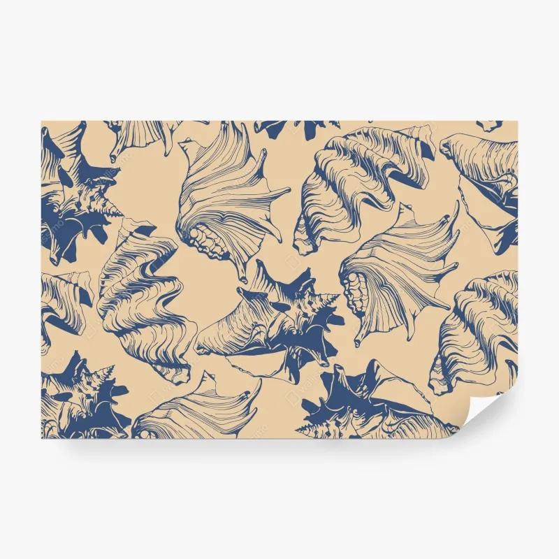 Fototapeta wzór z muszlami w granacie i beżu