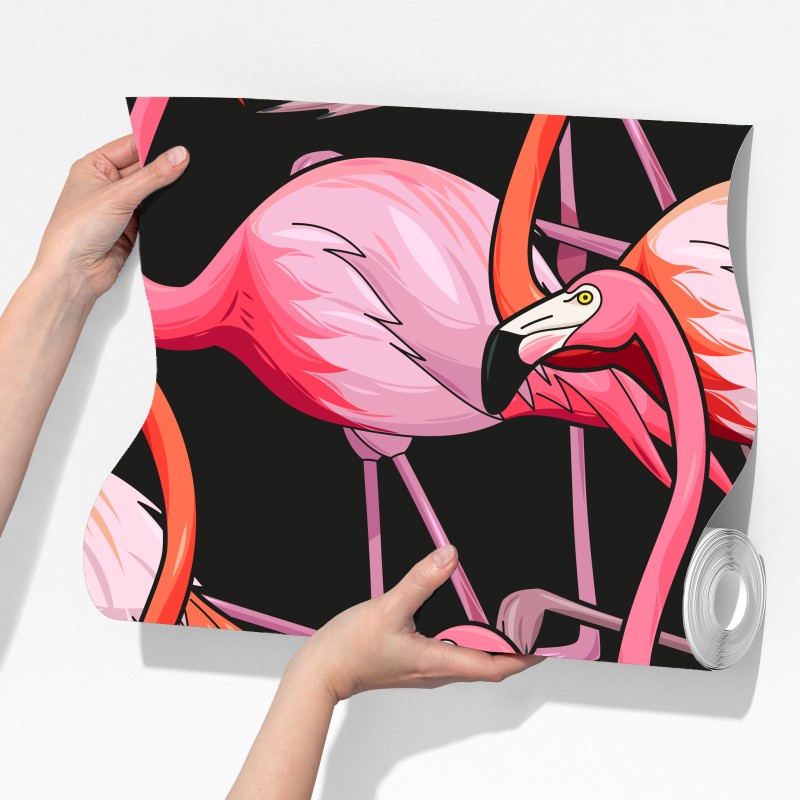 Fototapeta różowy wzór z flamingami na czarnym tle – Wallissimo® Fototapeta różowy wzór z flamingami na czarnym tle – Wallissimo®