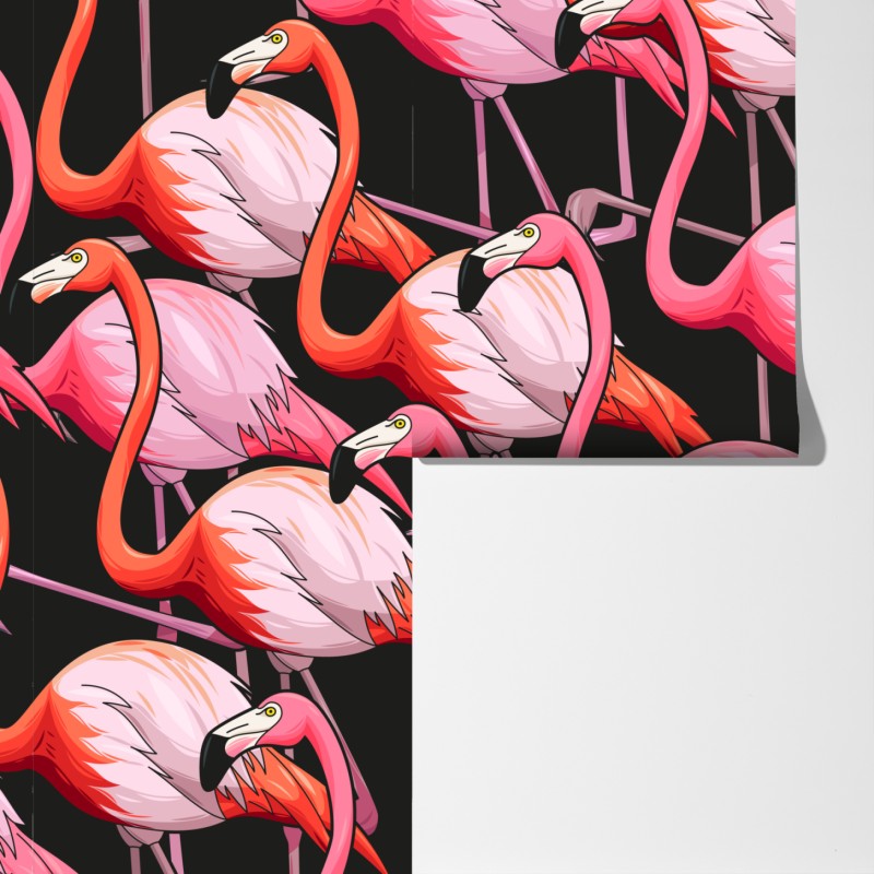Fototapeta różowy wzór z flamingami na czarnym tle – Wallissimo® Fototapeta różowy wzór z flamingami na czarnym tle – Wallissimo®