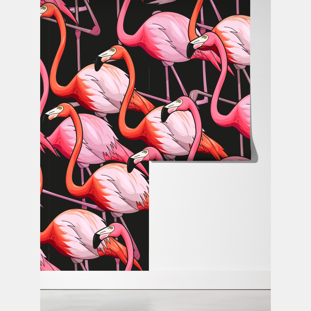 Fototapeta różowy wzór z flamingami na czarnym tle – Wallissimo® Fototapeta różowy wzór z flamingami na czarnym tle – Wallissimo®