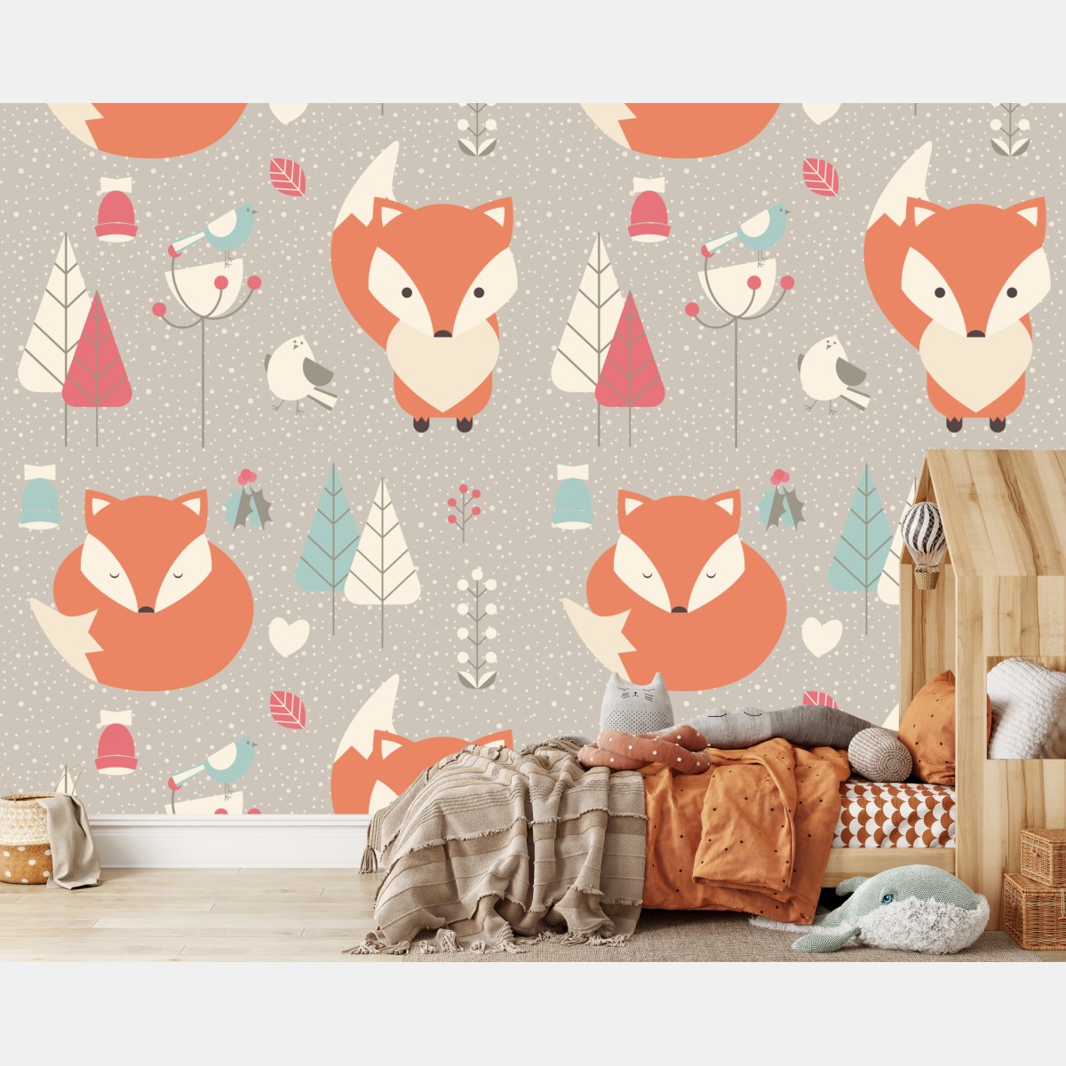 Wall mural cute woodland fox pattern