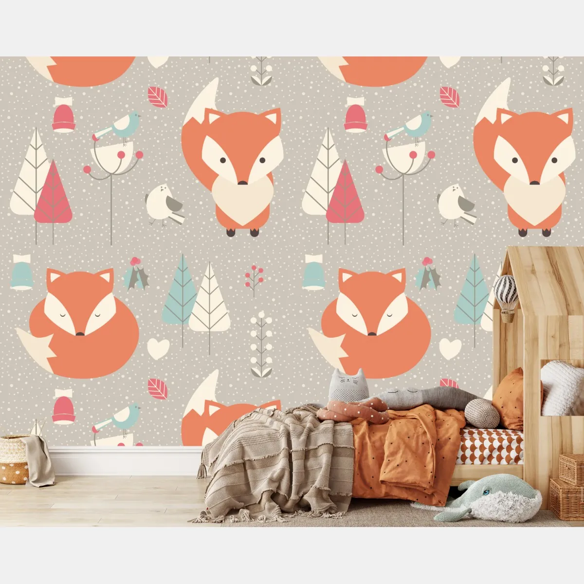 Fototapeta uroczy leśny wzór z lisami – Wallissimo® Fototapeta uroczy leśny wzór z lisami – Wallissimo®