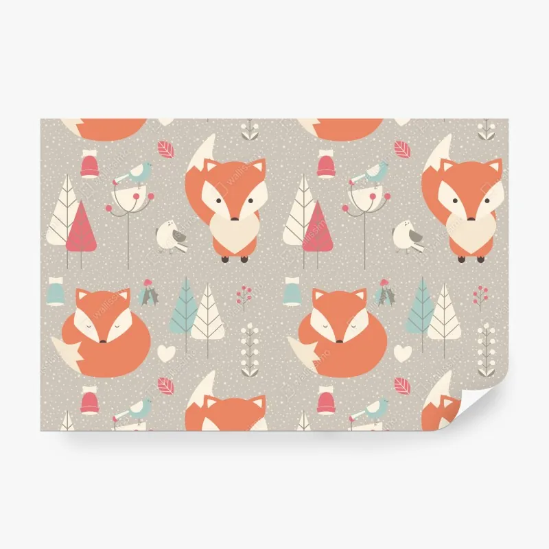 Fototapeta uroczy leśny wzór z lisami