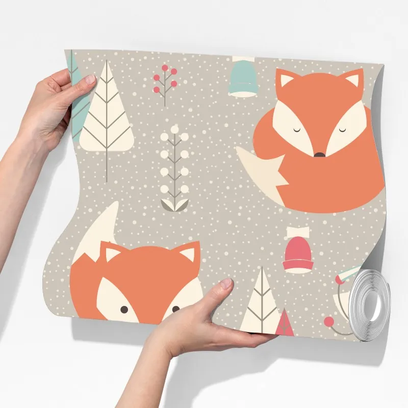 Fototapeta uroczy leśny wzór z lisami – Wallissimo® Fototapeta uroczy leśny wzór z lisami – Wallissimo®