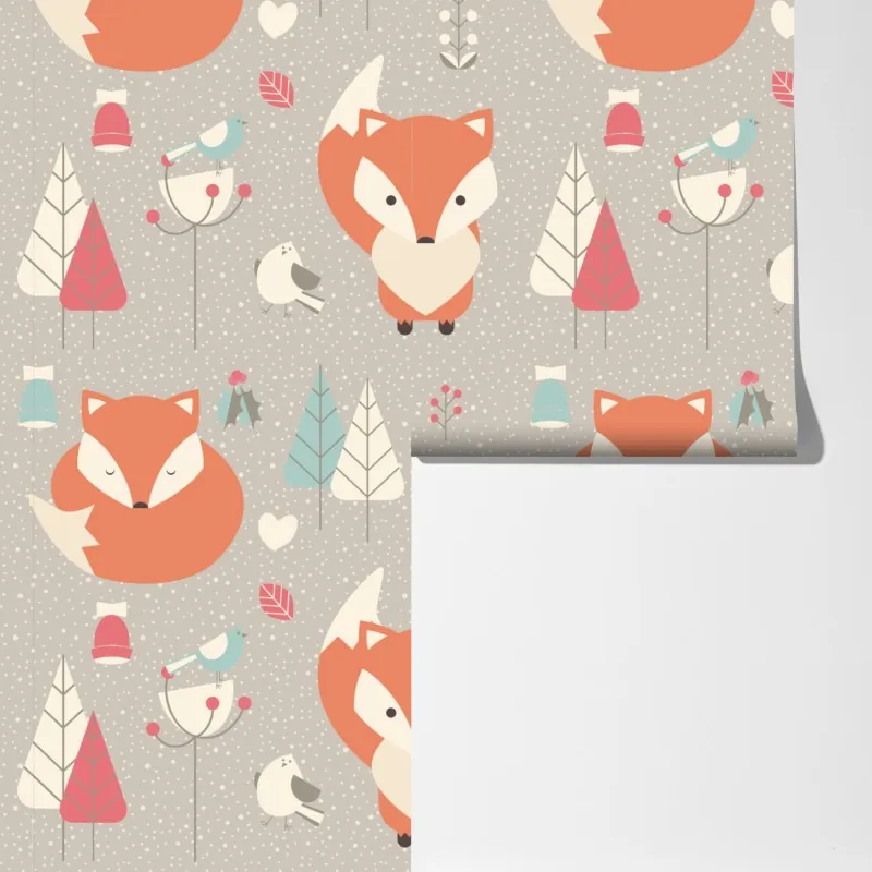 Fototapeta uroczy leśny wzór z lisami – Wallissimo® Fototapeta uroczy leśny wzór z lisami – Wallissimo®