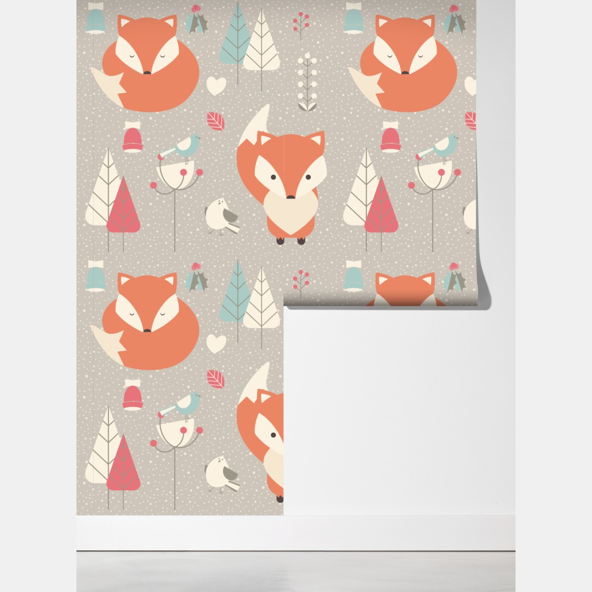 Fototapeta uroczy leśny wzór z lisami – Wallissimo® Fototapeta uroczy leśny wzór z lisami – Wallissimo®