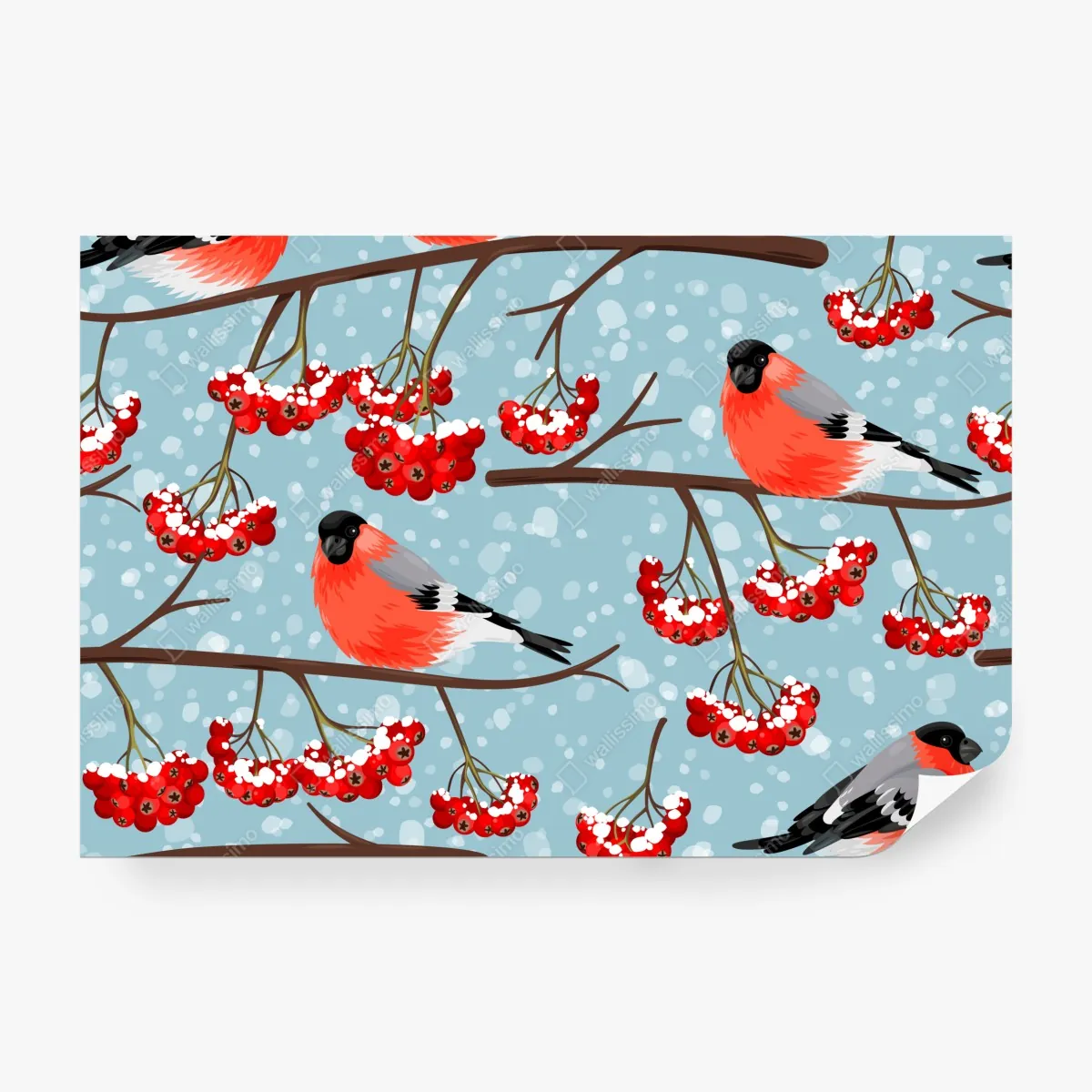 Fototapeta zimowe gile i jarzębina - wzór – Wallissimo® Fototapeta zimowe gile i jarzębina - wzór – Wallissimo®