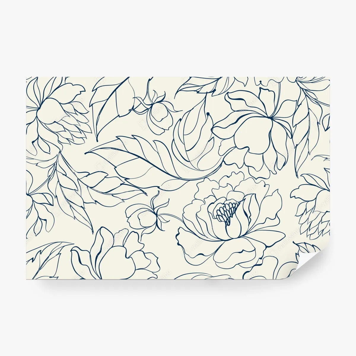 Fototapeta ręcznie rysowany granatowy wzór kwiatowy na kremowym tle – Wallissimo® Fototapeta ręcznie rysowany granatowy wzór kwiatowy na kremowym tle – Wallissimo®