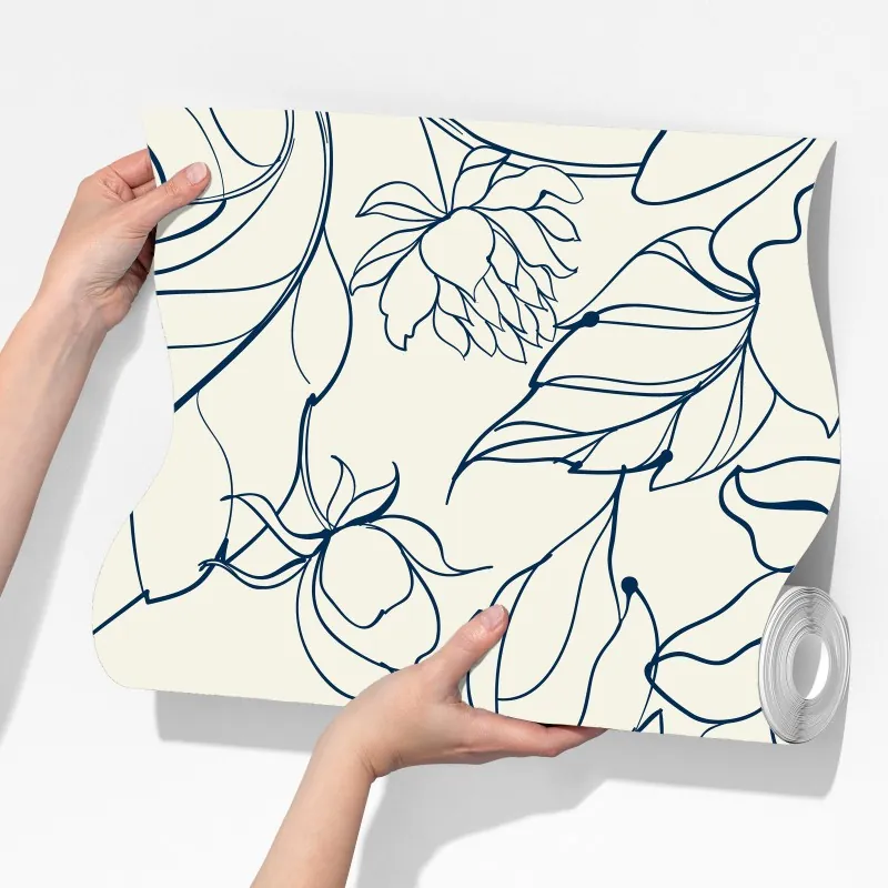 Fototapeta ręcznie rysowany granatowy wzór kwiatowy na kremowym tle – Wallissimo® Fototapeta ręcznie rysowany granatowy wzór kwiatowy na kremowym tle – Wallissimo®