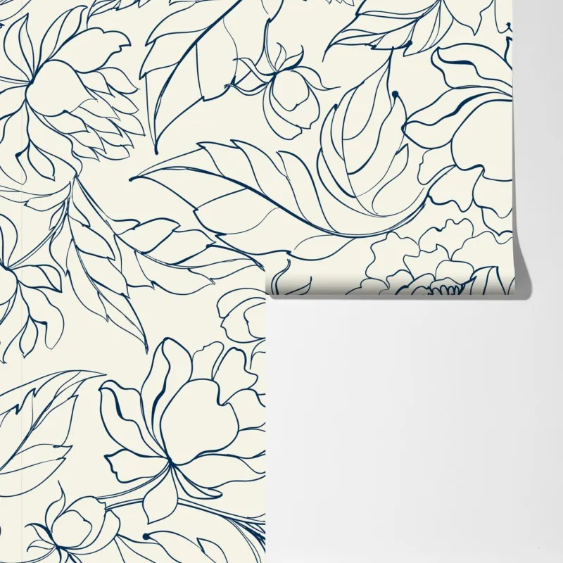 Fototapeta ręcznie rysowany granatowy wzór kwiatowy na kremowym tle – Wallissimo® Fototapeta ręcznie rysowany granatowy wzór kwiatowy na kremowym tle – Wallissimo®