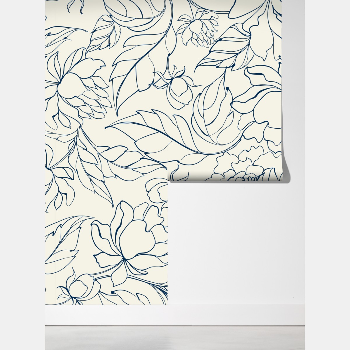 Fototapeta ręcznie rysowany granatowy wzór kwiatowy na kremowym tle – Wallissimo® Fototapeta ręcznie rysowany granatowy wzór kwiatowy na kremowym tle – Wallissimo®