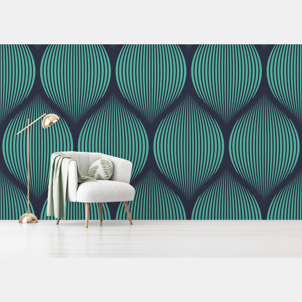 Wall mural turquoise geometric teardrop pattern
