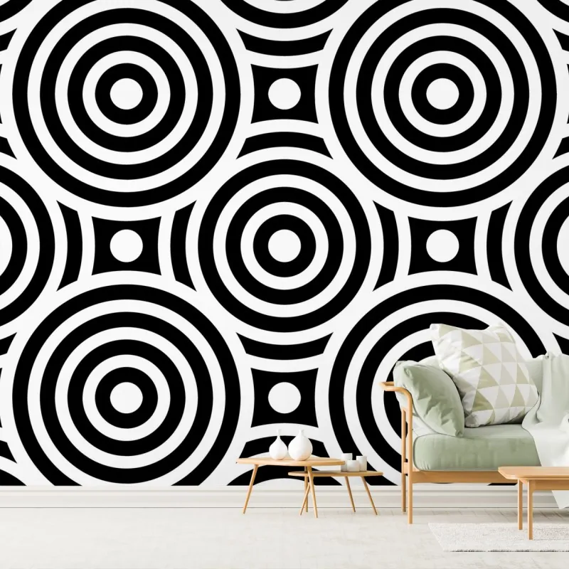 Fototapeta czarno-biały wzór koncentrycznych kół