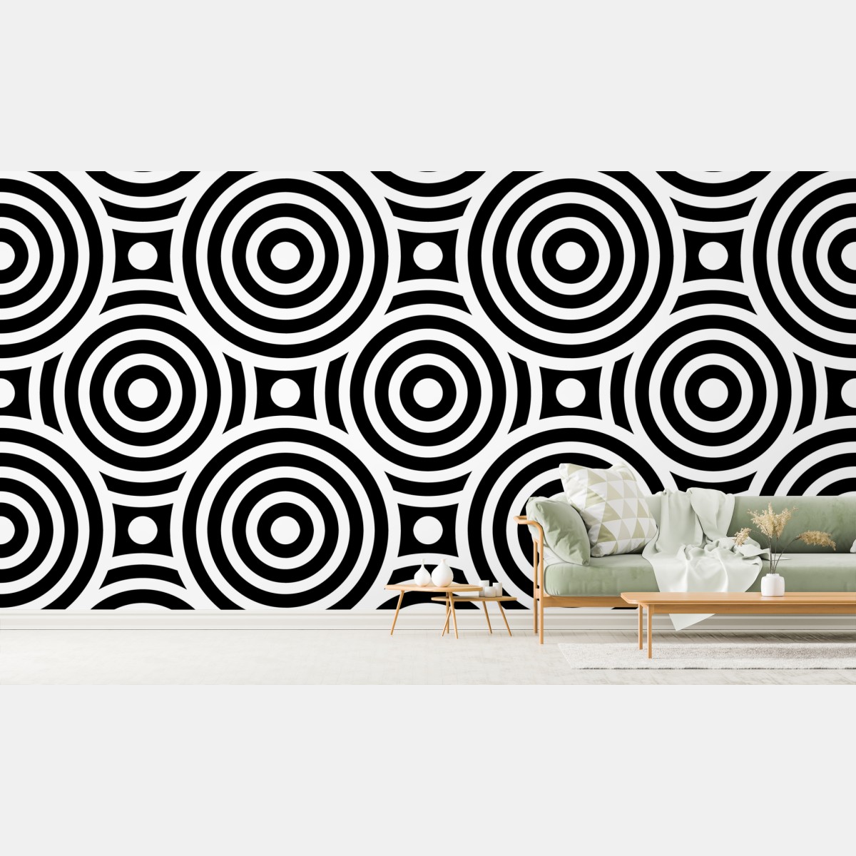 Wall mural black and white concentric circle pattern