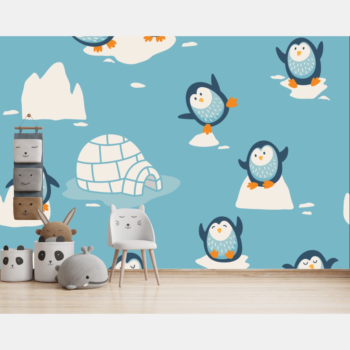 Wall mural playful penguin nursery pattern
