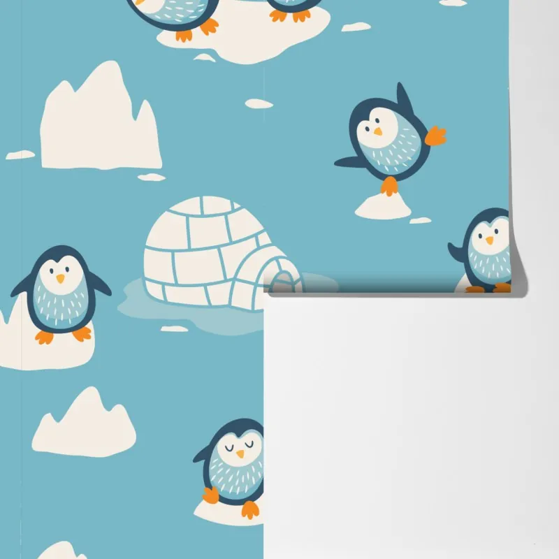 Fototapeta zabawny wzór z pingwinami do pokoju dziecięcego – Wallissimo® Fototapeta zabawny wzór z pingwinami do pokoju dziecięcego – Wallissimo®