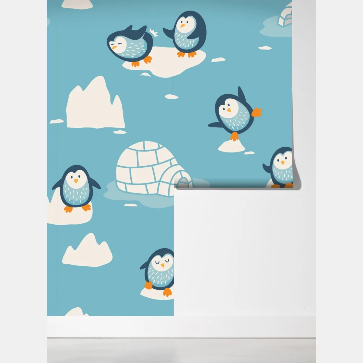 Fototapeta zabawny wzór z pingwinami do pokoju dziecięcego – Wallissimo® Fototapeta zabawny wzór z pingwinami do pokoju dziecięcego – Wallissimo®