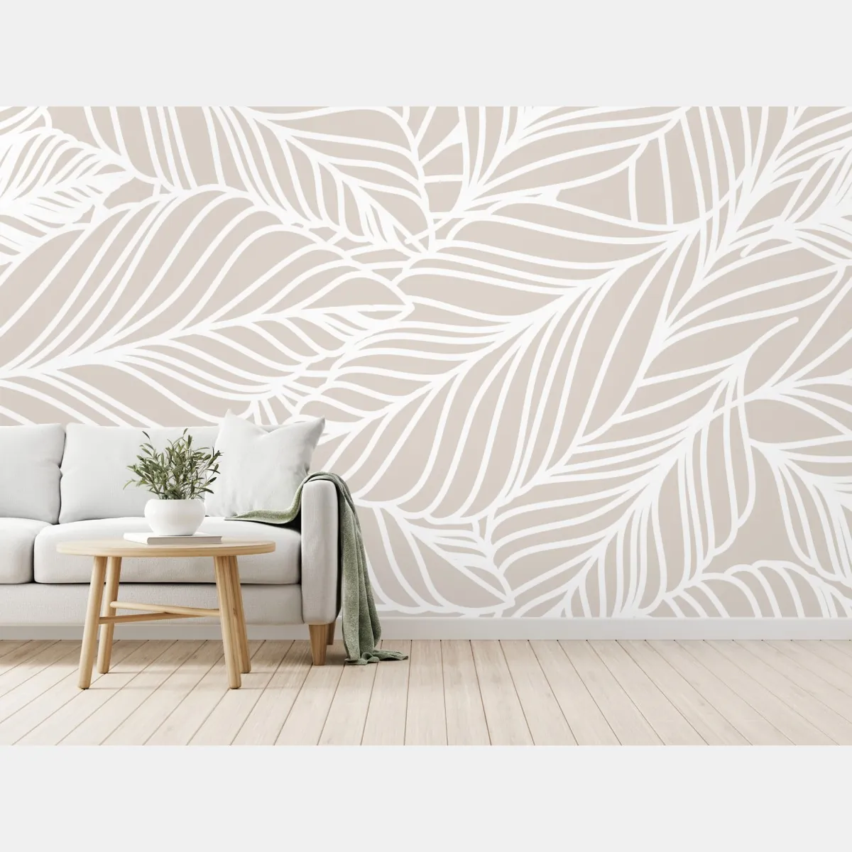 Fototapeta beżowy botaniczny wzór liści – Wallissimo® Fototapeta beżowy botaniczny wzór liści – Wallissimo®