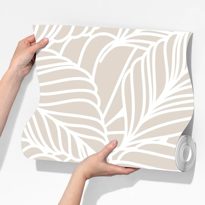 Fototapeta beżowy botaniczny wzór liści – Wallissimo® Fototapeta beżowy botaniczny wzór liści – Wallissimo®