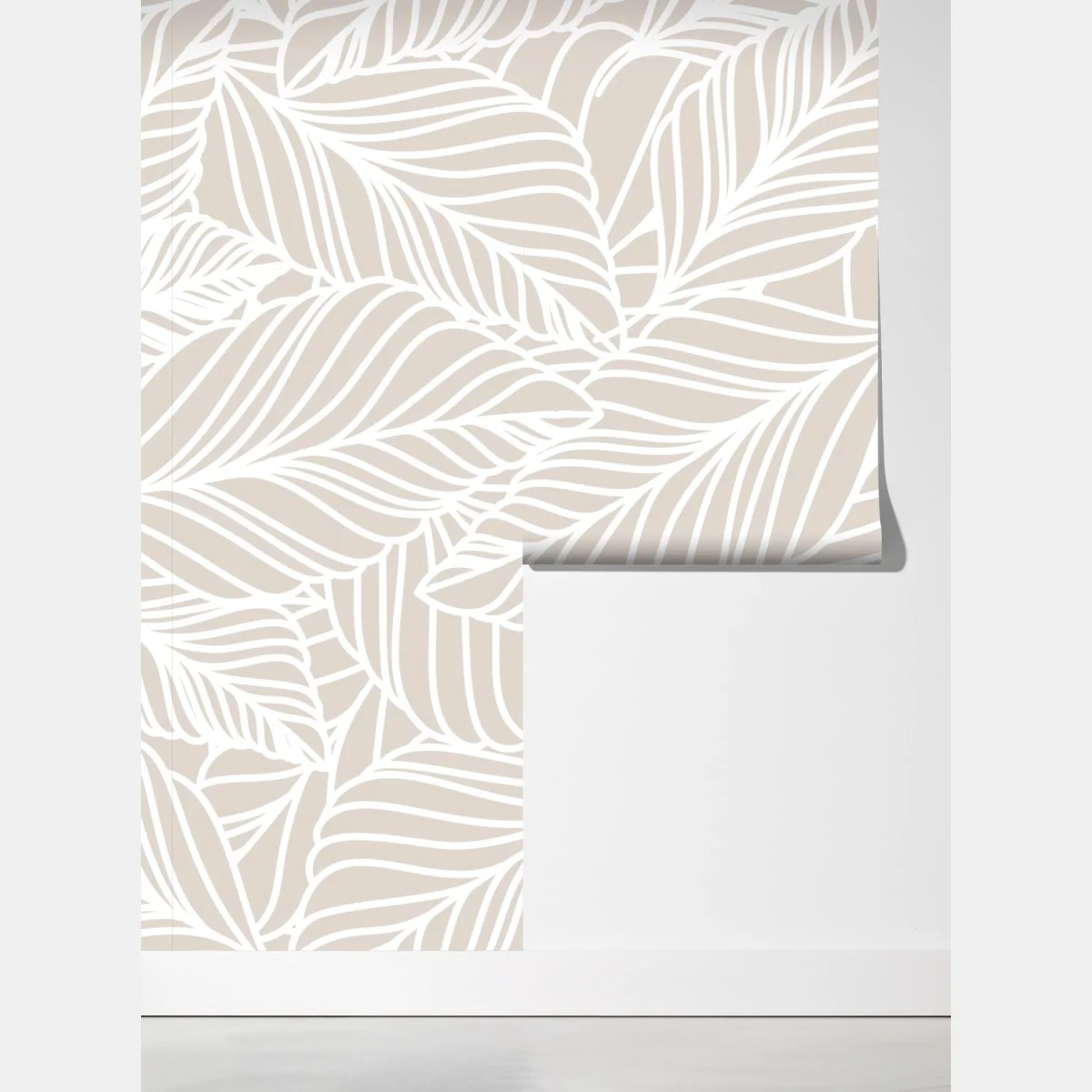 Fototapeta beżowy botaniczny wzór liści – Wallissimo® Fototapeta beżowy botaniczny wzór liści – Wallissimo®