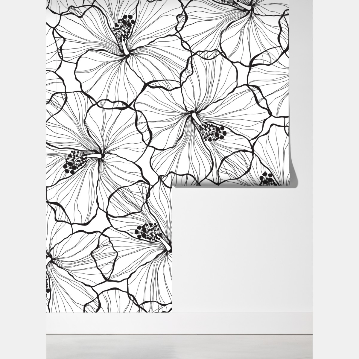 Fototapeta czarno-biały hibiskus w stylu line art – Wallissimo® Fototapeta czarno-biały hibiskus w stylu line art – Wallissimo®