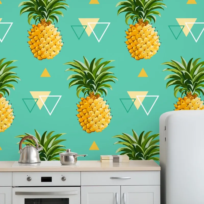 Fototapeta tropikalny wzór z ananasami na turkusowym tle