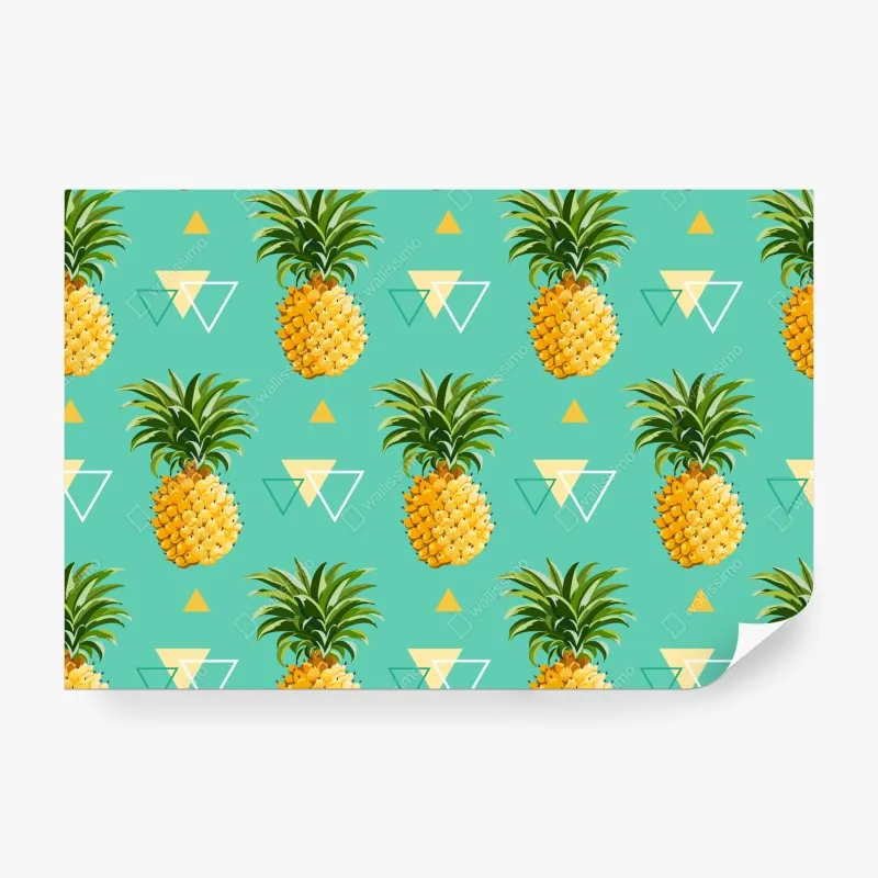 Fototapeta tropikalny wzór z ananasami na turkusowym tle